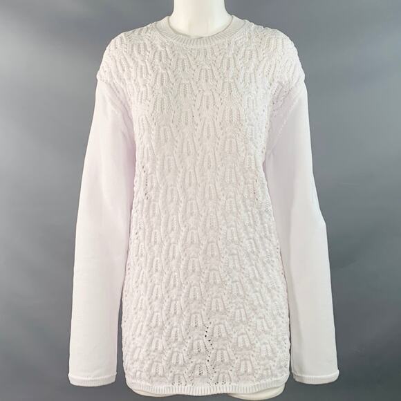 COMME des GARCONS 2022 Size M White Cable Knit Polyester Crew Neck Sweater - Picture 1 of 6